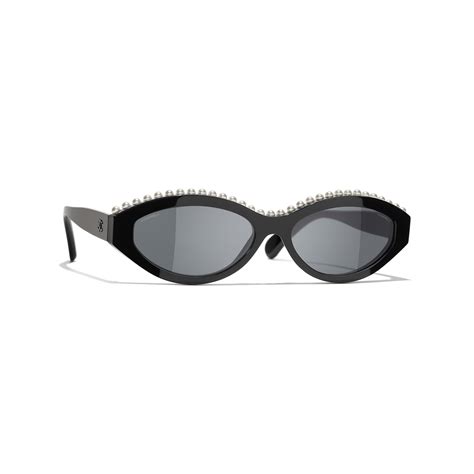 Oval Sunglasses Acetate & Imitation Pearls Black & White